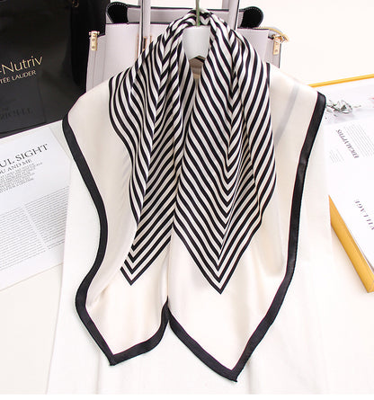 BCHICU Temperament Stripe White 65cm*65cm 100% Silk Small Square Scarf Small Neckerchief with Suit