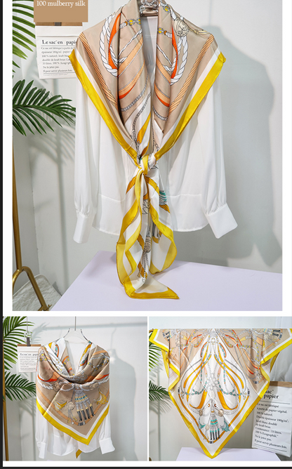 BCHICU Chain Yellow 135cm*135cm A Large Square 100% Silk Scarves