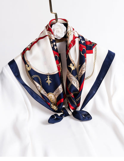 BCHICU Chain Navy Blue 65cm*65cm 100% Silk Small Square Scarf Small Neckerchief with Suit