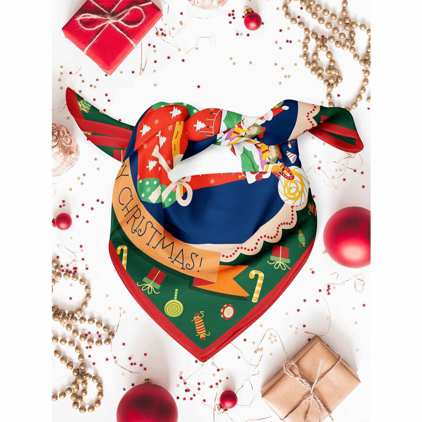 BCHICU Christmas Silk Collection 100% Small Square Silk Winter Scarf 53cm*53cm Neckerchiefs&Bandana