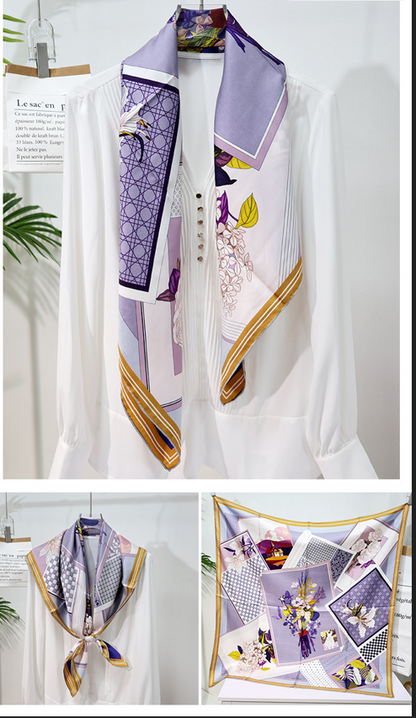 BCHICU Double-Sided Heterochromatic Printing 09# 88cm*88cm A Large Square 100% Silk Scarves