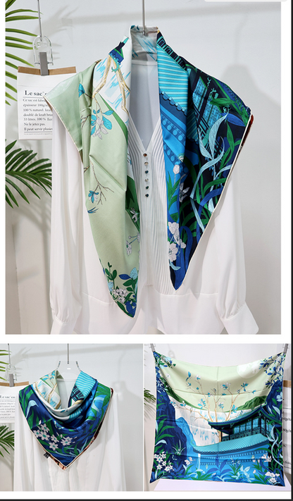 BCHICU Double-Sided Heterochromatic Printing 05# 88cm*88cm A Large Square 100% Silk Scarves