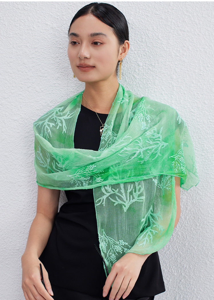 BCHICU 100% Mulberry Silk Tie-Dye Craft | Intangible Cultural Heritage: Elaborately Embroidered Mulberry Silk Long Shawls with a Luxurious Feel