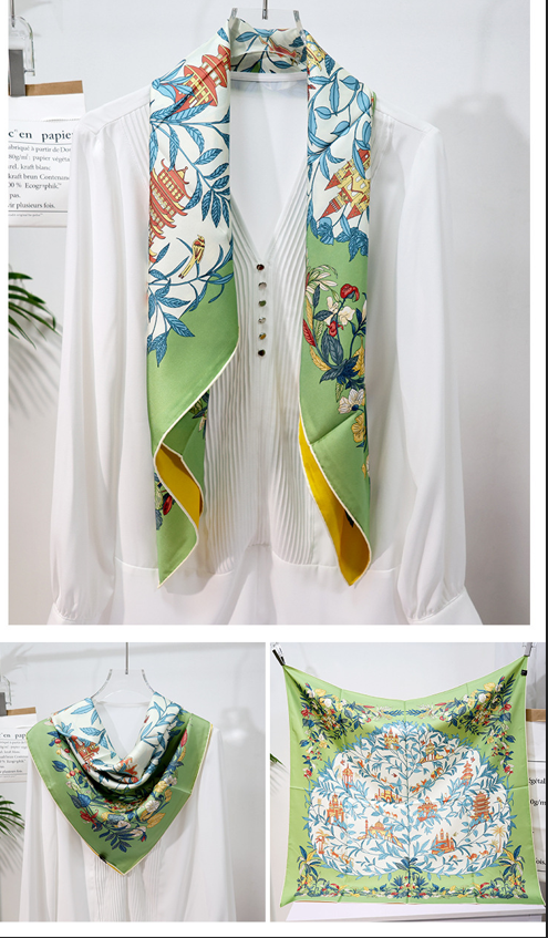 BCHICU Double-Sided Heterochromatic Printing 06# 88cm*88cm A Large Square 100% Silk Scarves