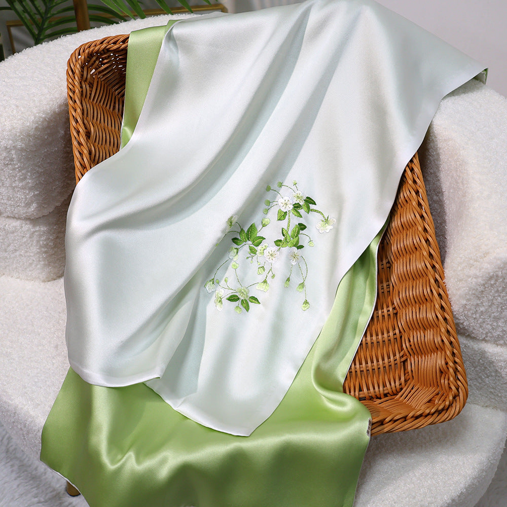 BCHICU Elegant - Fresh Green 35cm*155cm 100% Silk Long Scarf Fine Hand Embroidery Double Layer 16mm