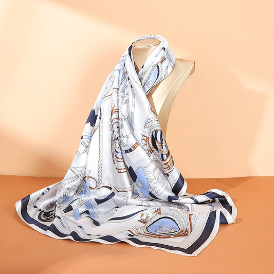 BCHICU Nautical Travel - Blue 90cm*90cm A Large Square 100% Silk Scarves