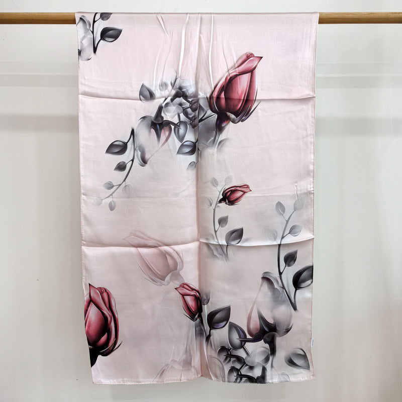 BCHICU Roses-Pink 55cm*173cm 100% Silk Satin Long Shawls&Scarves