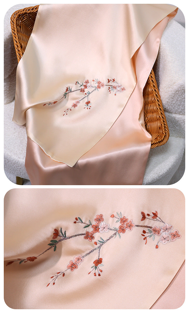 BCHICU Ragged-Tender Pink 35cm*155cm 100% Silk Long Scarf Fine Hand Embroidery Double Layer 16mm