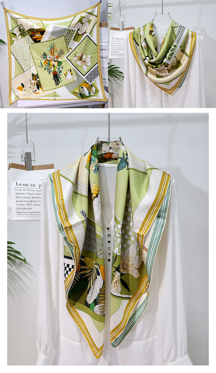 BCHICU Double-Sided Heterochromatic Printing 08# 88cm*88cm A Large Square 100% Silk Scarves