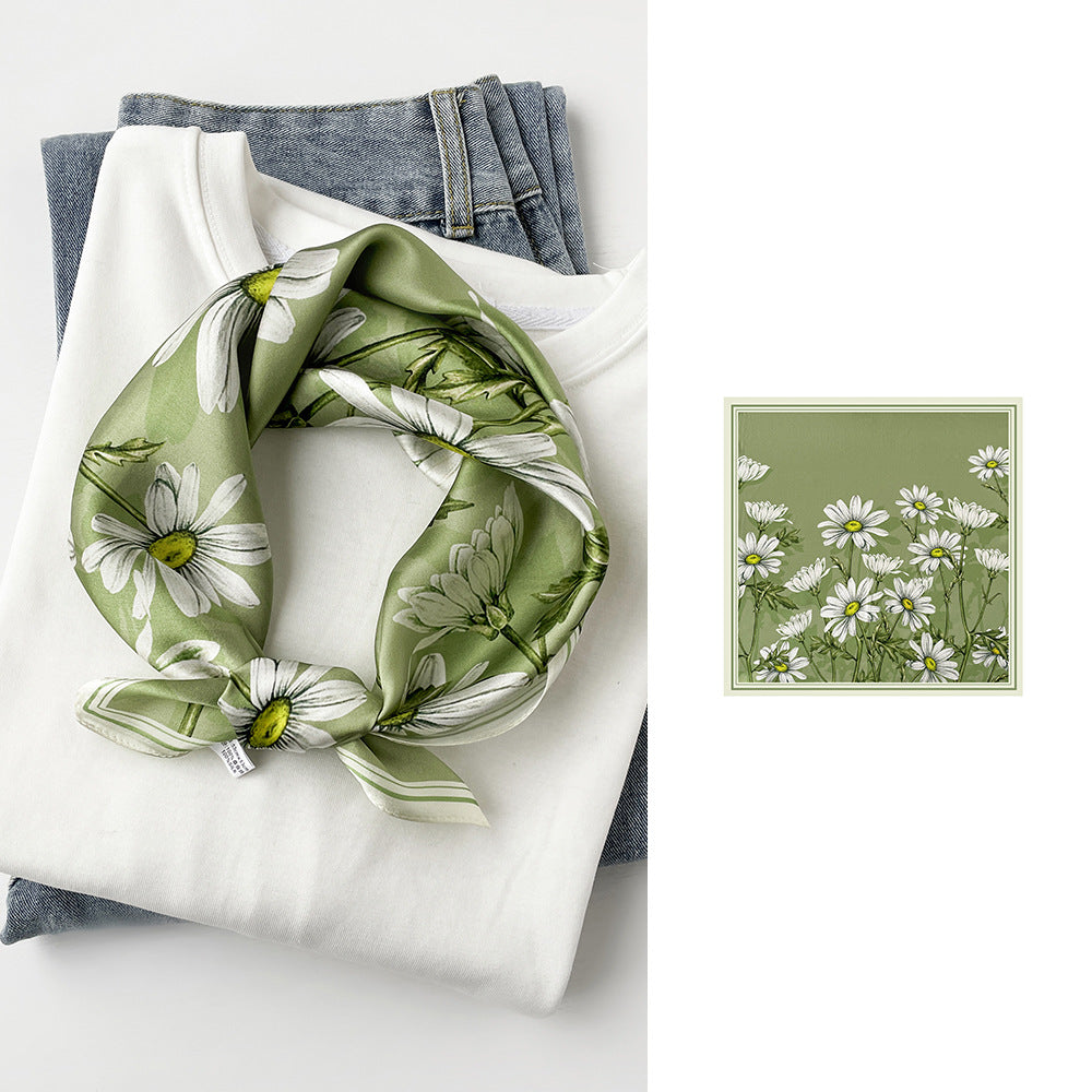 BCHICU Green Daisy 53cm*53cm Print 100% Small Square Silk Scarf Neckerchiefs&Bandana