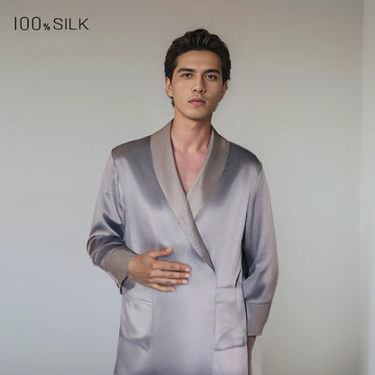 BCHICU Men's 19 mm Heavyweight Double-Layer Silk & Silk-Velvet Robe: 100% Mulberry Silk Luxury Loungewear for Autumn/Winter