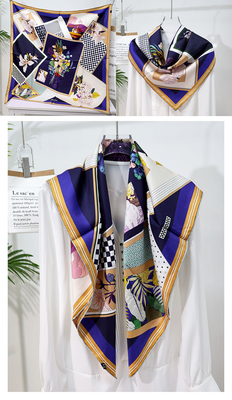 BCHICU Double-Sided Heterochromatic Printing 09# 88cm*88cm A Large Square 100% Silk Scarves