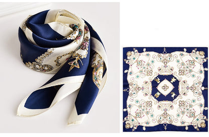 BCHICU Sparkle Blue 65cm*65cm 100% Silk Small Square Scarf Small Neckerchief with Suit