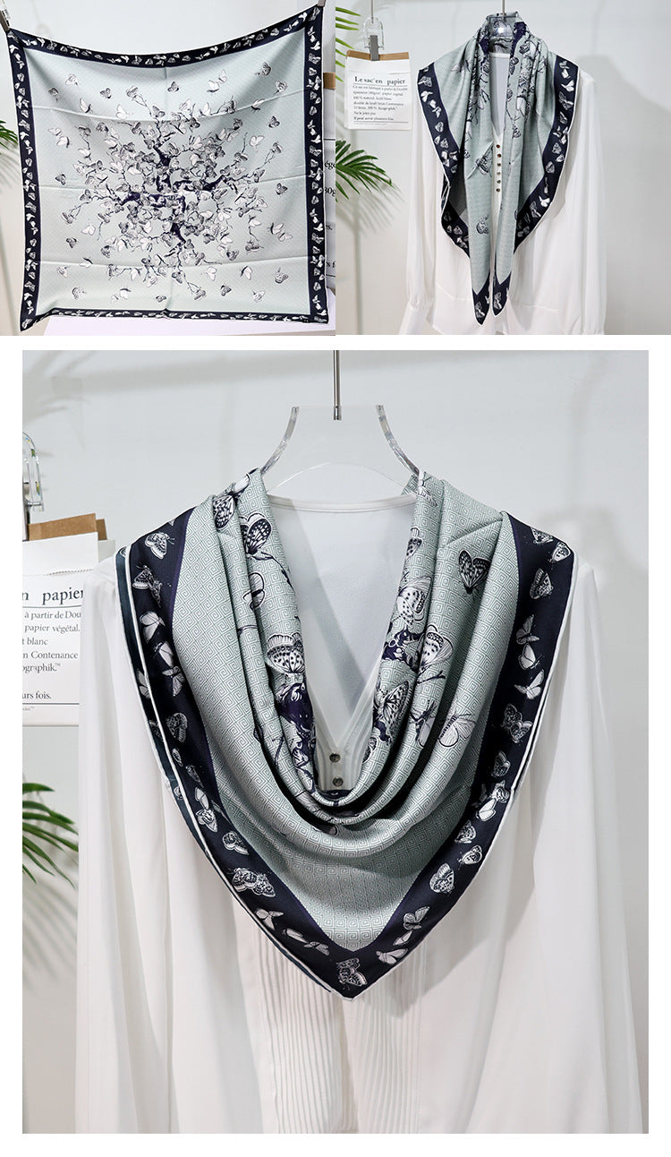 BCHICU Double-Sided Heterochromatic Printing 04# 88cm*88cm A Large Square 100% Silk Scarves