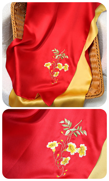 BCHICU Splendor - Red Gold 35cm*155cm 100% Silk Long Scarf Fine Hand Embroidery Double Layer 16mm