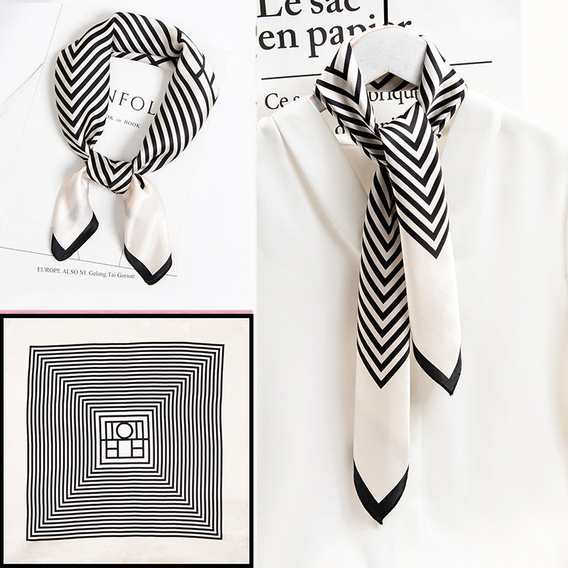 BCHICU Temperament Stripe White 65cm*65cm 100% Silk Small Square Scarf Small Neckerchief with Suit