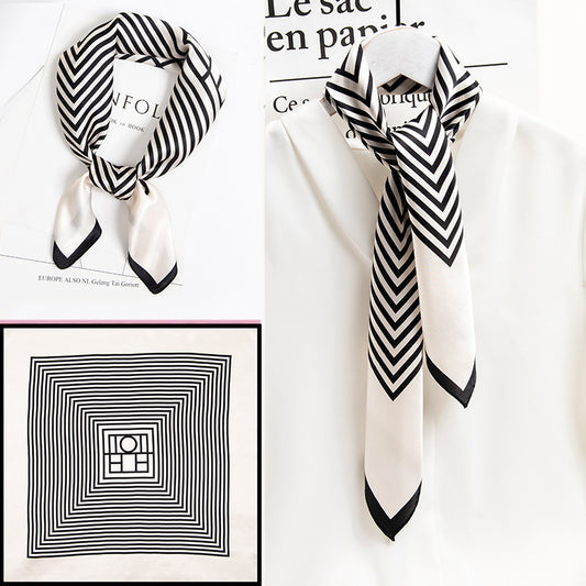 BCHICU Temperament Stripe White 65cm*65cm 100% Silk Small Square Scarf Small Neckerchief with Suit