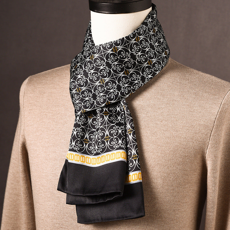 BCHICU 100% Mulberry Silk High-end Men's Scarf 160cm*26cm  : Versatile Long Business Scarf for Spring, Autumn, and Winter — Perfect Gift for Boyfriend