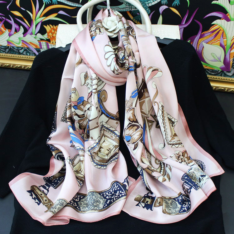 BCHICU Gorgeous Gemstone-Pink 55cm*173cm 100% Silk Satin Long Shawls&Scarves