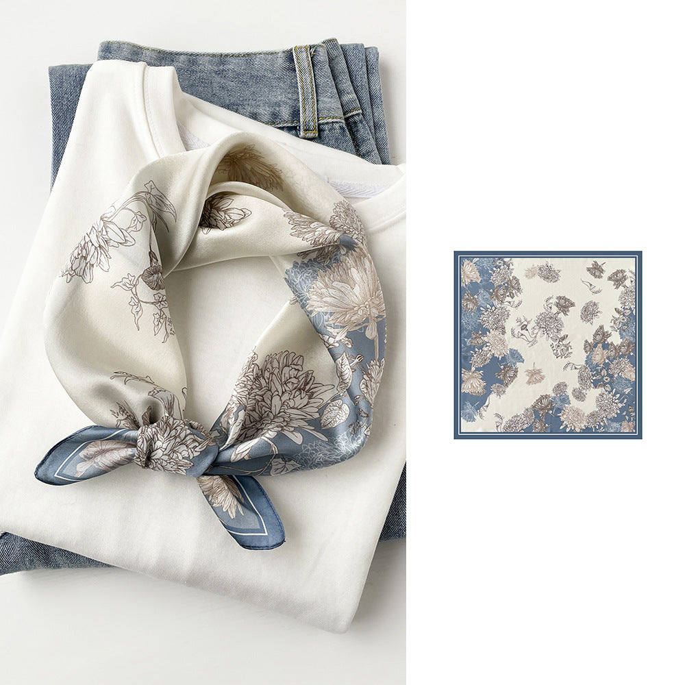 BCHICU Paeonia suffruticosa (Blue Peony) 53cm*53cm  100% Silk Small Square Silk Scarf Neckerchiefs&Bandana