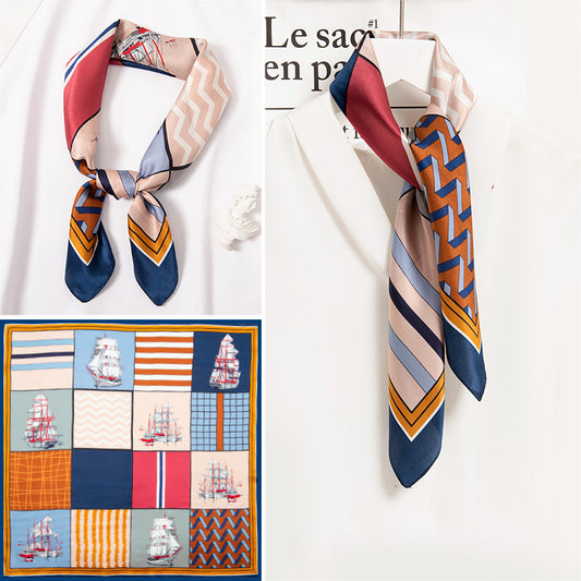 BCHICU Set Sail 65cm*65cm 100% Silk Small Square Scarf Small Neckerchief with Suit