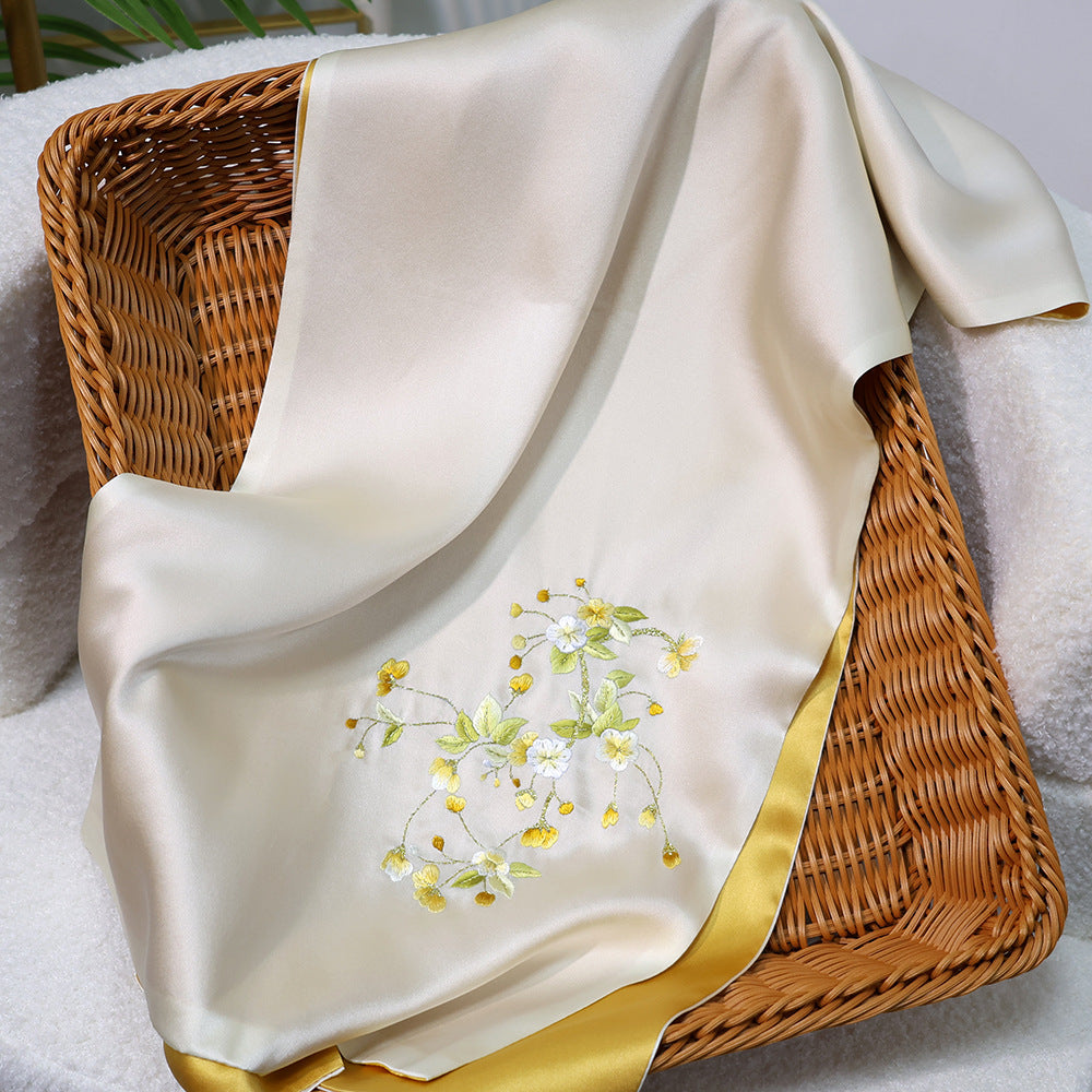 BCHICU Elegant-Tender Yellow 35cm*155cm 100% Silk Long Scarf Fine Hand Embroidery Double Layer 16mm