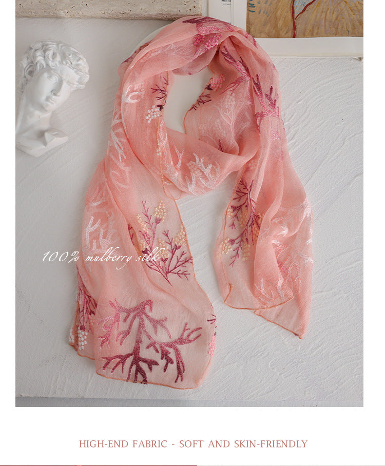 BCHICU 100% Mulberry Silk Tie-Dye Craft | Intangible Cultural Heritage: Elaborately Embroidered Mulberry Silk Long Shawls with a Luxurious Feel