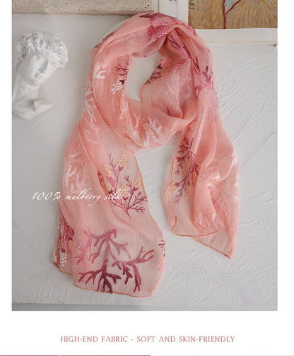 BCHICU 100% Mulberry Silk Tie-Dye Craft | Intangible Cultural Heritage: Elaborately Embroidered Mulberry Silk Long Shawls with a Luxurious Feel