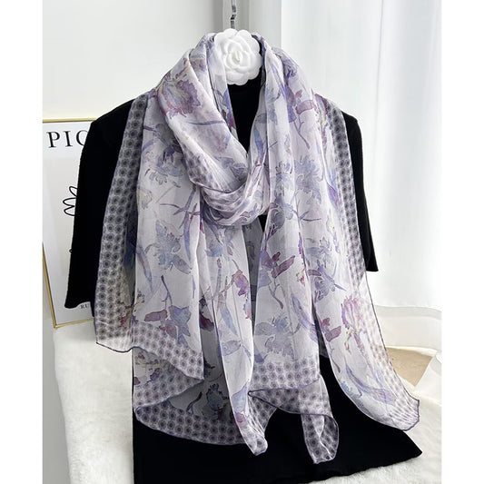 BCHICU #04 85cm*185cm 100% Chiffon Silk Long Shawls&Scarves