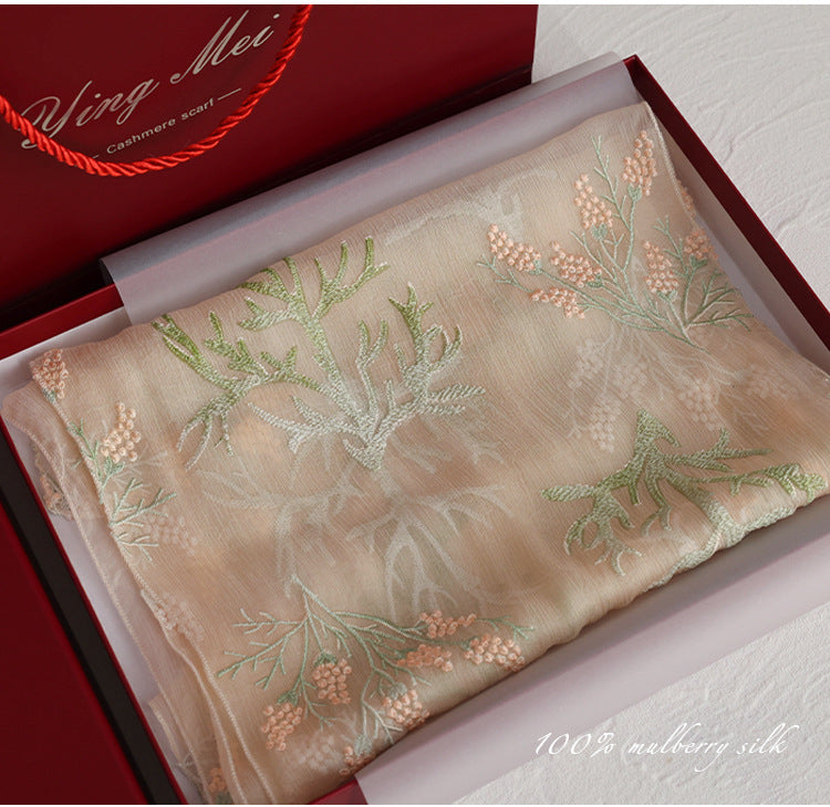BCHICU 100% Mulberry Silk Tie-Dye Craft | Intangible Cultural Heritage: Elaborately Embroidered Mulberry Silk Long Shawls with a Luxurious Feel