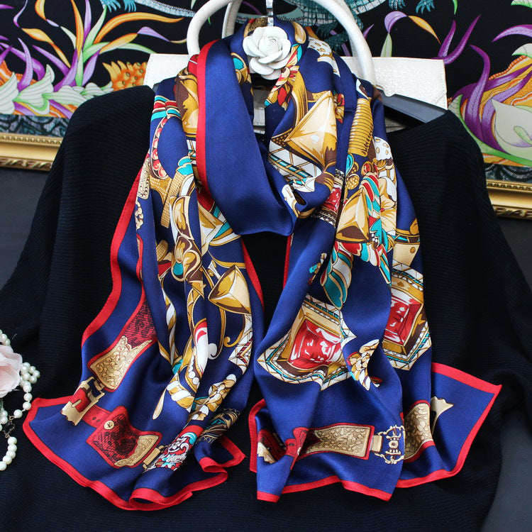 BCHICU Gorgeous Gemstone-Navy Blue 55cm*173cm 100% Silk Satin Long Shawls&Scarves