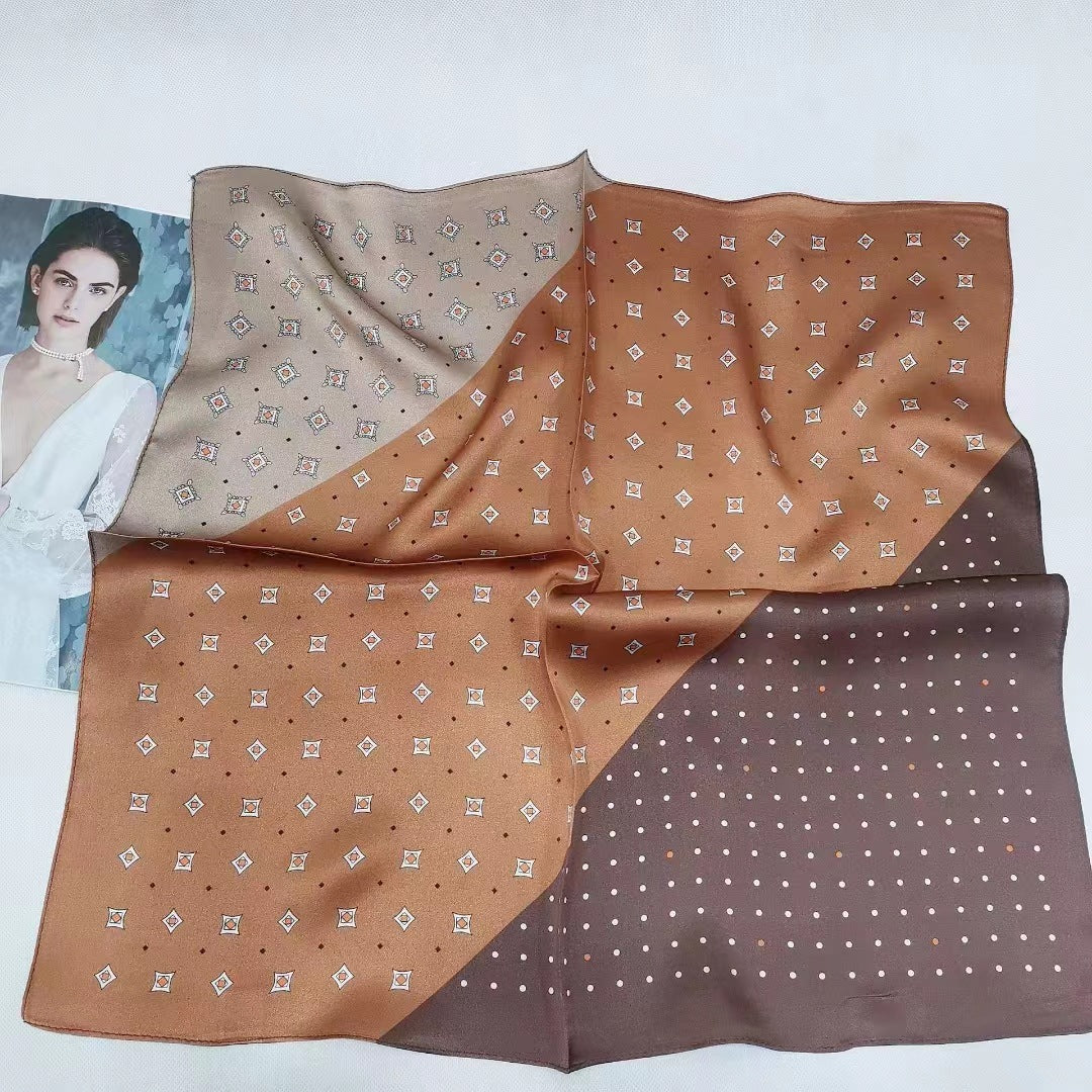 BCHICU Curry And Orange Dots 52cm*52cm Print 100% Silk Small Square Silk Scarf Neckerchiefs&Bandana&Handkerchief