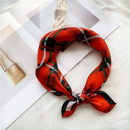 BCHICU Christmas Theme Classic Red Plaid 53cm*53cm 100% Silk Small Square Scarves