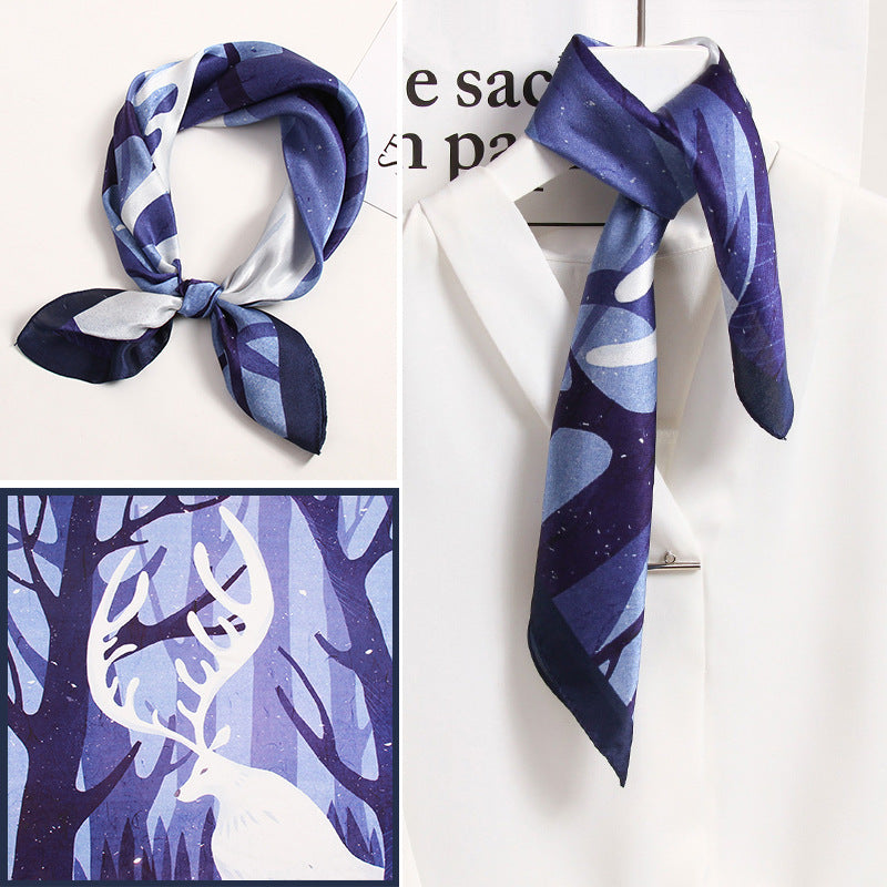 BCHICU Elk Grove 65cm*65cm 100% Silk Small Square Scarf Small Neckerchief with Suit