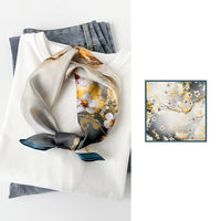 BCHICU Inked Pearl Flower 53cm*53cm Print 100% Silk Small Square Silk Scarf Neckerchiefs&Bandana
