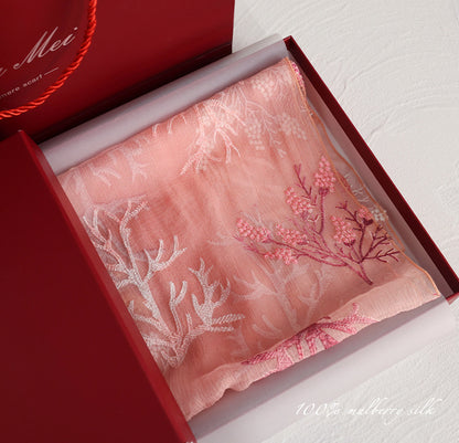 BCHICU 100% Mulberry Silk Tie-Dye Craft | Intangible Cultural Heritage: Elaborately Embroidered Mulberry Silk Long Shawls with a Luxurious Feel