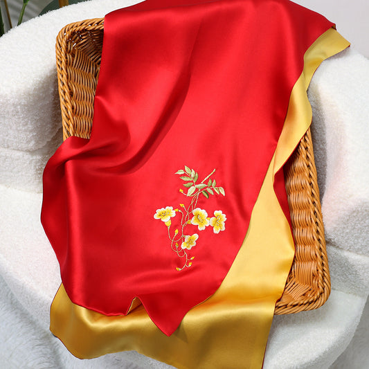 BCHICU Splendor - Red Gold 35cm*155cm 100% Silk Long Scarf Fine Hand Embroidery Double Layer 16mm