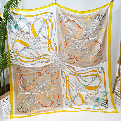 BCHICU Chain Yellow 135cm*135cm A Large Square 100% Silk Scarves