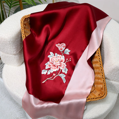 BCHICU Noble - Red and Pink 35cm*155cm 100% Silk Long Scarf Fine Hand Embroidery Double Layer 16mm