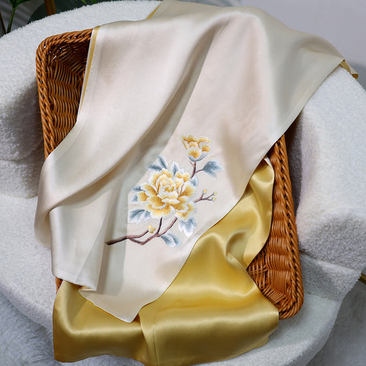 BCHICU Noble - Rice Gold 35cm*155cm 100% Silk Long Scarf Fine Hand Embroidery Double Layer 16mm