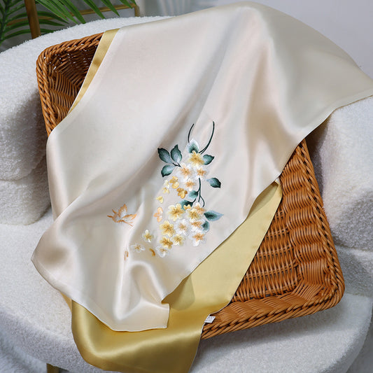 BCHICU Graceful-Tender Yellow 35cm*155cm 100% Silk Long Scarf Fine Hand Embroidery Double Layer 16mm