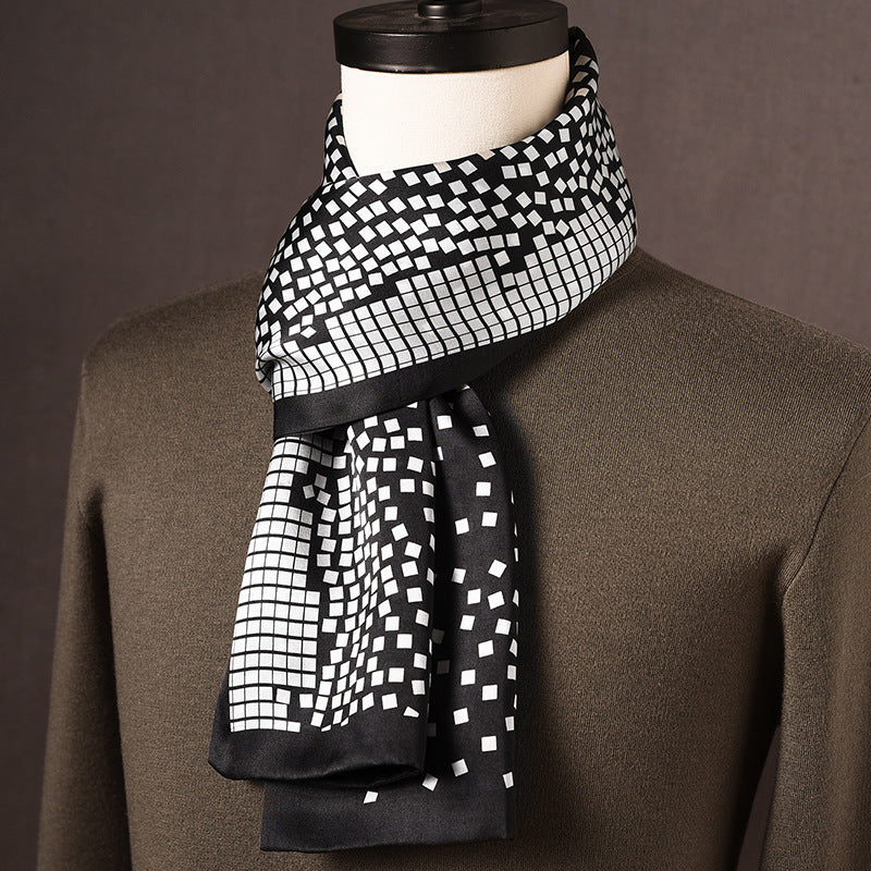 BCHICU 100% Mulberry Silk High-end Men's Scarf 160cm*26cm  : Versatile Long Business Scarf for Spring, Autumn, and Winter — Perfect Gift for Boyfriend