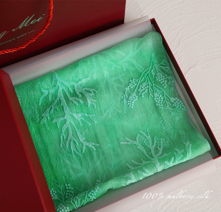 BCHICU 100% Mulberry Silk Tie-Dye Craft | Intangible Cultural Heritage: Elaborately Embroidered Mulberry Silk Long Shawls with a Luxurious Feel