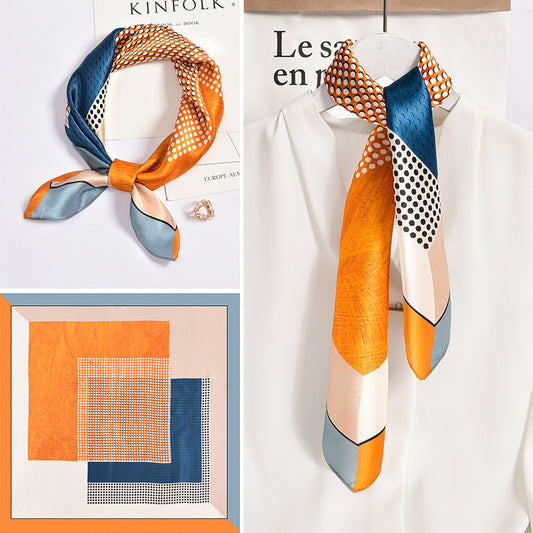 BCHICU Frame Reflecting Orange And Blue 65cm*65cm 100% Silk Small Square Scarf Small Neckerchief with Suit