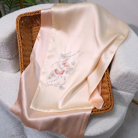 BCHICU Light - Soft Pink 35cm*155cm 100% Silk Long Scarf Fine Hand Embroidery Double Layer 16mm