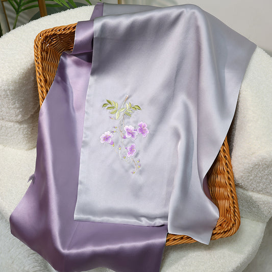 BCHICU Splendor -Gray Violet 35cm*155cm 100% Silk Long Scarf Fine Hand Embroidery Double Layer 16mm