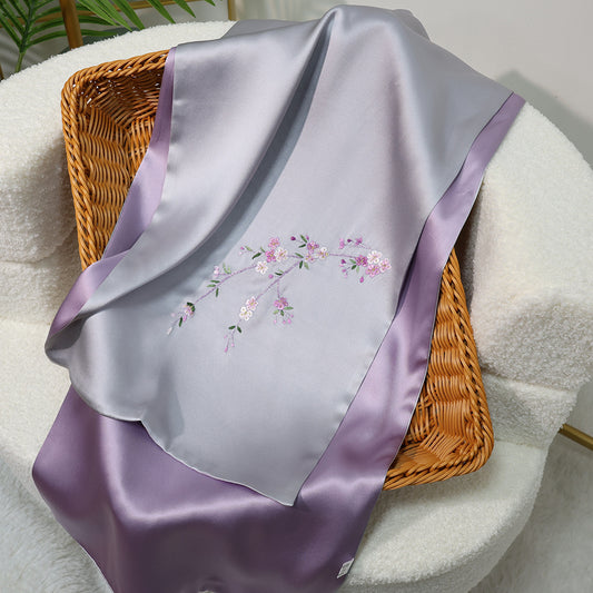 BCHICU Ragged - Gray Violet 35cm*155cm 100% Silk Long Scarf Fine Hand Embroidery Double Layer 16mm