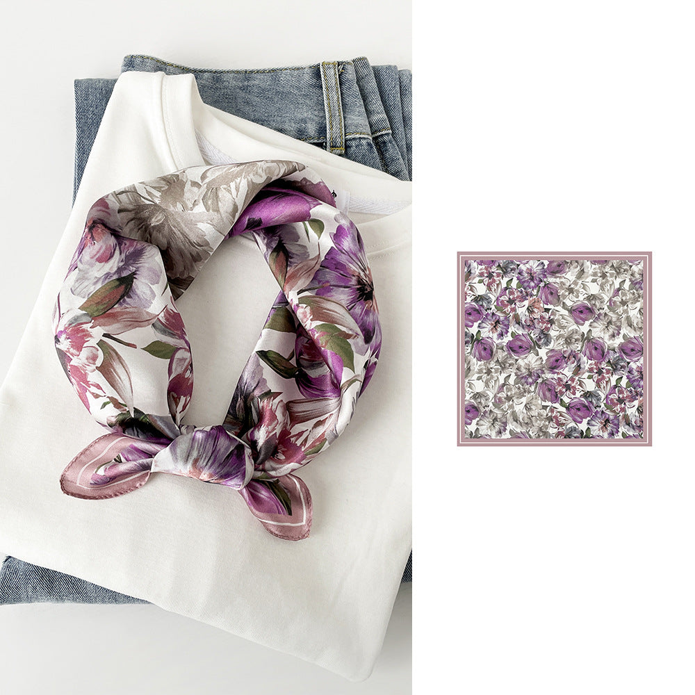 BCHICU Purple Flourish Flower 53cm*53cm Print 100% Silk Small Square Silk Scarf Neckerchiefs&Bandana