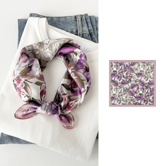 BCHICU Purple Flourish Flower 53cm*53cm Print 100% Silk Small Square Silk Scarf Neckerchiefs&Bandana