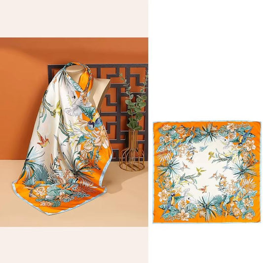 BCHICU Flower Bush - Blue Edge 68cm*68cm 100% Silk Small Square Scarf